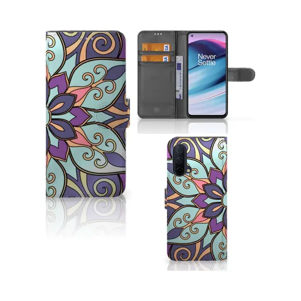 B2Ctelecom Boekhoesje Voor OnePlus Nord Ce 5G Hoesje Purple Flower thumbnail