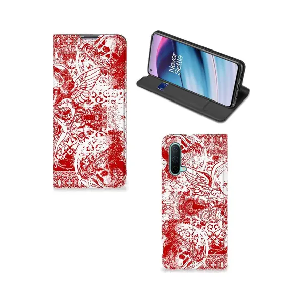 B2Ctelecom Mobiel BookCase OnePlus Nord Ce 5G Angel Skull Rood thumbnail
