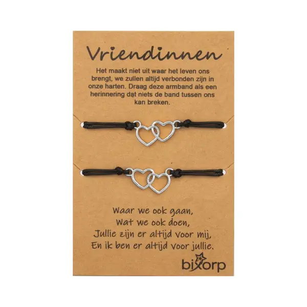 Bixorp Friends Vriendschapsarmbandjes Voor 2 Met Zilverkleurig Dubbel Hartje - Bff ArmbandMeisjes - Best Friends Armband Vriendschap Cadeau Voor Twee thumbnail
