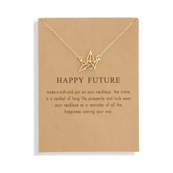 Bixorp Luck Geluksketting Met Origami Vogel Goudkleurig - Afscheidscadeau - Cadeau Voor Haar / Dames / Vriendin / Mama / Vrouwen - Ketting Met Origami thumbnail