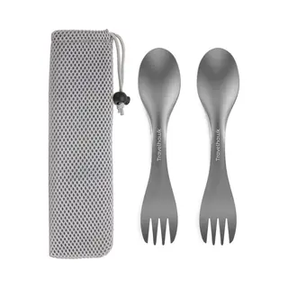 Travelhawk Spork - Campingbestek Van Titanium - Vork, Mes En Lepel Inéén - Bestek Voor Onderweg En Op Reis - Lichtgewicht - 2 Stuks - Inclusief