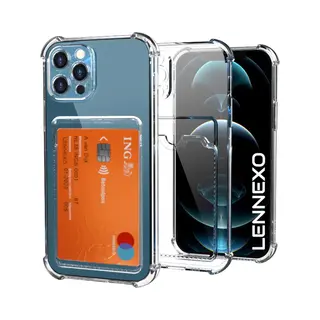 Lennexo Hoesje Met Pashouder Geschikt Voor IPhone 12 Pro Max - Transparant Siliconen Hoesje - Shockproof Case