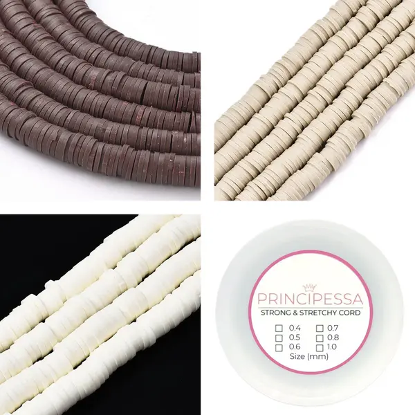 Principessa Katsuki Kralen Met Rol Elastiek – Koffiebruin, Zand, Ivoor – 1.150 Kralen – Polymeer Klei – 6mm Kralen thumbnail