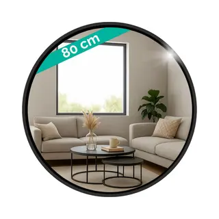HomeShopXL Hsxl - Spiegels - Ronde Spiegel Zwart - 80 Cm Groot - Grote Wandspiegel Rond - Industrieel / Modern Design - Badkamer - Slaapkamer - Woonkamer -