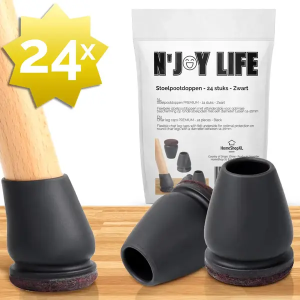 N'Joy Life - 24x Premium Stoelpoot Beschermers Flexibel - Stoelpootdoppen 14-21 Mm Voor Ronde Stoelpoten - Rond 14-21mm - Anti-Kras Vilt - thumbnail