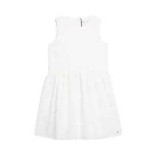 Tommy Hilfiger Broderie Anglaise Monogram Dress Meisjes Jurk - White - Maat 14