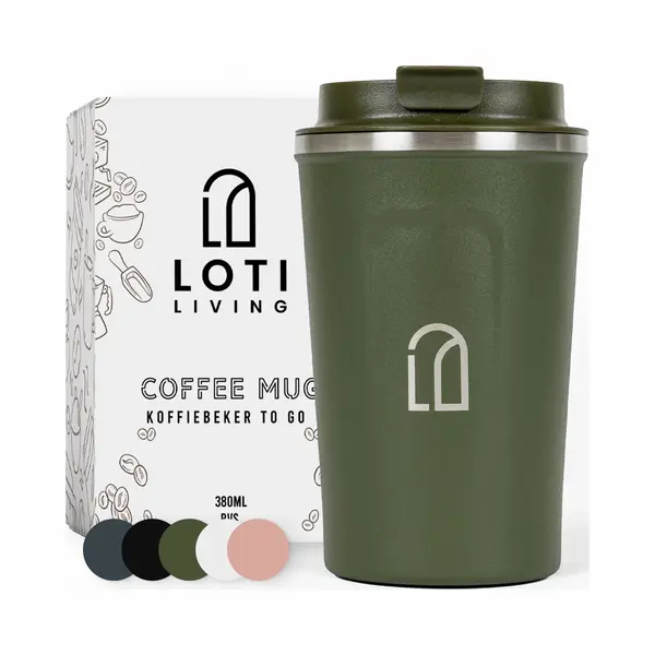 Loti Living Koffiebeker To Go – Thermosbeker - Koffiebeker Onderweg – Theebeker – Travel Mug - 380ml – Groen thumbnail