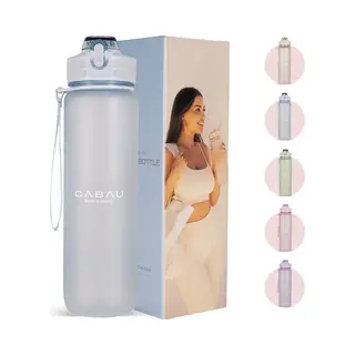 Cabau Bloom Waterfles / Drinkfles - 1 Liter - Ice Blue - Handige Drinktuit & Unieke Maataanduiding - Bpa- & Lekvrij - Drinkfles Met Rietje Volwassenen