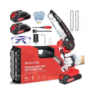 BronStore® Professionele Mini Kettingzaag - Elektrische Snoeischaar - Boomzaag - Takkenzaag - Geschikt Voor Makita Accu - Inclusief 2 Accu's