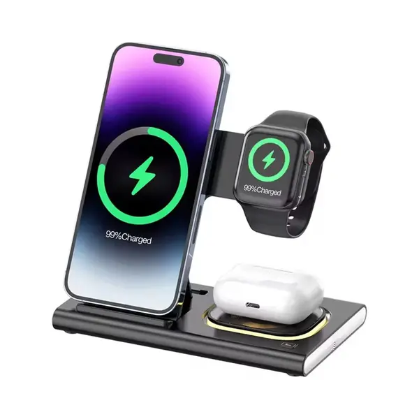 Zinly 3-in-1 Draadloze Oplader (15W Snellader) - Nachtlampje - Opvouwbaar - Geschikt Voor Alle Draadloos Oplaadbare Smartphones - Gsm Lader - Wireless thumbnail