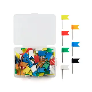 Qy Punaises Voor Prikbord Memobord Of Wereldkaart - Set Van 100 Pushpins - Vlaggetjes In 7 Kleuren