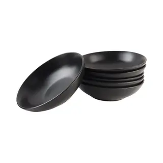 Otix Bordenset - 6 Stuks - Diepe Borden - Soepborden - Zwart - Mat - Diameter 20, 5cm - Aardewerk - Ivy