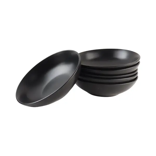 Otix Bordenset - 6 Stuks - Diepe Borden - Soepborden - Zwart - Mat - Diameter 20, 5cm - Aardewerk - Ivy thumbnail