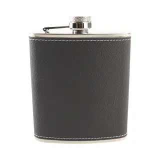 Hixa Heupfles - Zwart - Flacon - Veldfles - Rvs - Drinkfles - Platvink - 200ml - Leder - Blacky