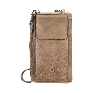 Hide & Stitches Telefoontasje Paint Rock - 100% Leren Tas Met Verstelbare Schouderband - Leren Dames Tas - Zand
