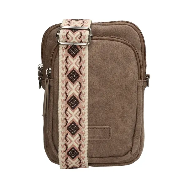 Beagles Malaga Crossbody Telefoontasje - Trendy Schouderband - Premium Leatherlook - Dames Tas - Donkertaupe thumbnail
