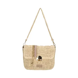 Charm London Margate Schoudertas - Crossbody - Raffia - Ritssluiting - Overslag - Goud - Dames Tas - Licht Natuur