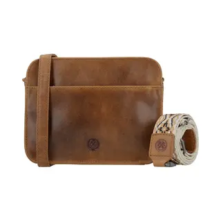 Hide & Stitches Next Navajo Schoudertas - Crossbody - Leer - Schouderband - Leren Dames Tas - Bruin.
