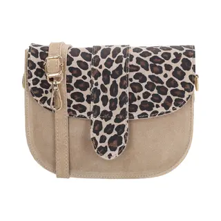 Charm London Anna Schoudertas - Crossbody - Suede - Leer - Leren Dames Tas - Leopard Taupe