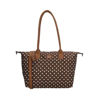 Charm London Buckingham Hand & Schoudertas Shopper - Kunstleer - Vegan Leer - Tote Bag - Dames Tas - Dots Wit-donkerbruin