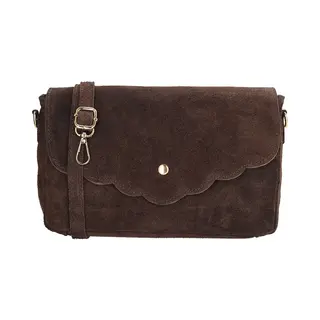Charm London Mariëlle Schoudertas - Crossbody - Suede - Overslag - Verstelbare Band - Ritssluiting - Dames - Leren Dames Tas - Donkerbruin