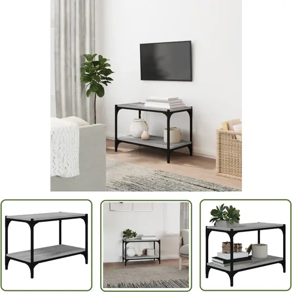 The Living Store VidaXL Industrieel Tv-meubel - Tv-meubel - Tv-meubel 60x33x41 Cm Bewerkt Hout En Staal Grijs Sonoma Eiken - Houten Tv-stand - Grijze Tv-bank - Compact thumbnail