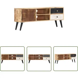 The Living Store VidaXL Mangohouten Tv-standaard - Vintage Tv-meubel - Tv-meubel 115x30x47 Cm Massief Mangohout - Retro Tv-meubel - Tv-tafel Bruin - Livingroom