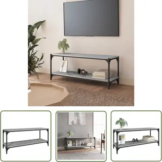 The Living Store VidaXL Industrieel Tv-meubel - Tv-meubel - Tv-meubel 100x33x41 Cm Bewerkt Hout En Staal Grijs Sonoma Eiken - Houten Tv-stand - Grijze Tv-bank - Tv