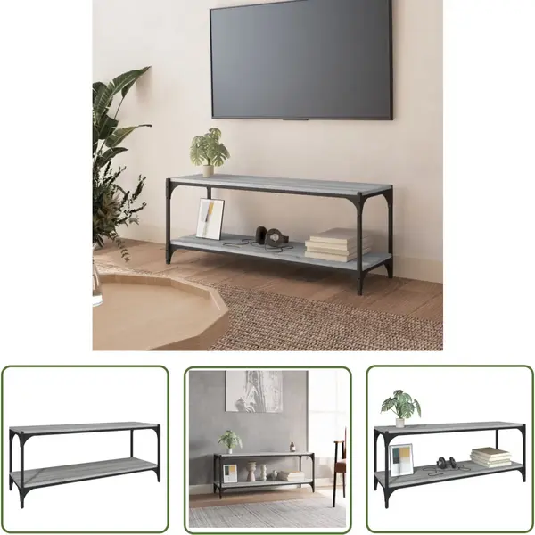 The Living Store VidaXL Industrieel Tv-meubel - Tv-meubel - Tv-meubel 100x33x41 Cm Bewerkt Hout En Staal Grijs Sonoma Eiken - Houten Tv-stand - Grijze Tv-bank - Tv thumbnail