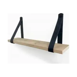 Wood Brothers Steigerhout Wandplank Gebruikt 110 X 20 Cm Inclusief Leren Riemen Zwart