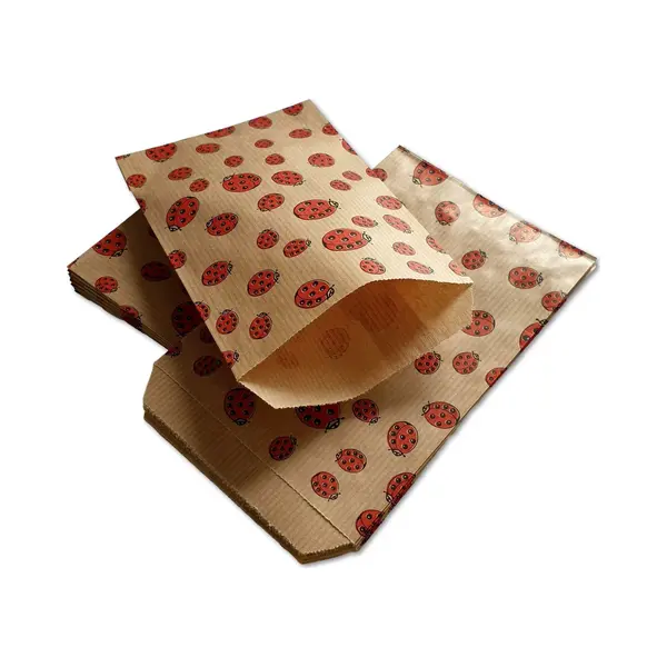 Prigta - Papieren Zakjes - 100 Stuks - 10x16 Cm - Bruin Met Lieveheersbeestjes - 50 Gr/m2 / Cadeauzakjes Ladybug thumbnail