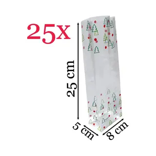 Prigta - Kerstverpakking / Cellofaanzakjes - 25 Stuks - 8x5x25 Cm / Kerst Zakjes Verpakking