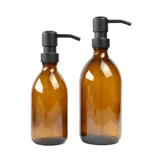 Groeikruid® Zeeppompjes Set | Zeepdispensers | Vrijstaand En Hervulbaar | 300 Ml + 500 Ml | Amber Glas | Rvs Pompkop | Mat Zwart