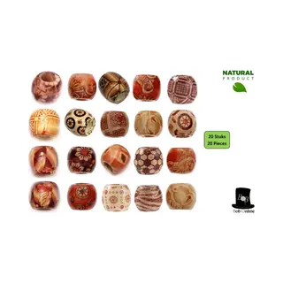 Bob Online™ Bob Online ™ - 20 Stuks – Mixed Setje - Bedrukte Houten Kralen 16mm * 17mm Met Ca. Gaatje Diameter 8mm – 20 Pcs Printed Wooden Beads 16 X 17mm