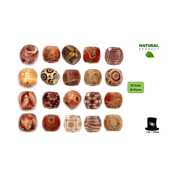 Bob Online™ Bob Online ™ - 20 Stuks – Mixed Setje - Bedrukte Houten Kralen 16mm * 17mm Met Ca. Gaatje Diameter 8mm – 20 Pcs Printed Wooden Beads 16 X 17mm thumbnail