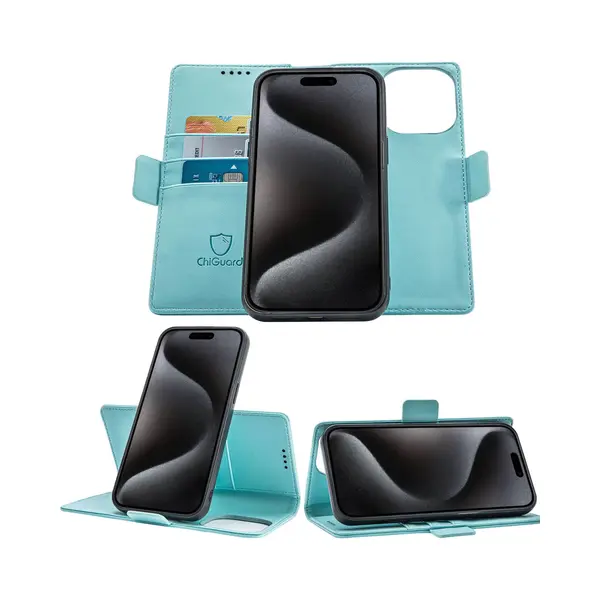 ChiGuard Geschikt Voor IPhone 15 Pro Book Case Hoesje - Uitneembaar Hoesje - Magnetische Sluiting - Portemonnee Baby Blauw thumbnail