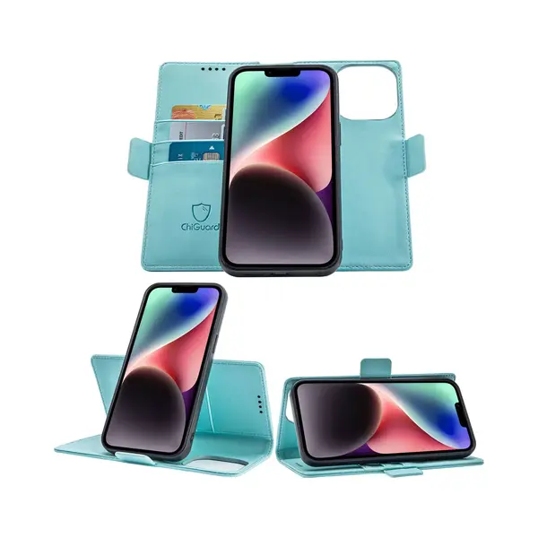 ChiGuard Geschikt Voor IPhone 14 Pro Book Case Hoesje - Uitneembaar Hoesje - Magnetische Sluiting - Portemonnee Baby Blauw thumbnail