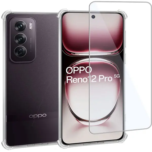 ChiGuard Geschikt Voor Oppo Reno 12 - Hoesje + Screenprotector – Gehard Glas Cover + Shock Proof Case - Transparant thumbnail