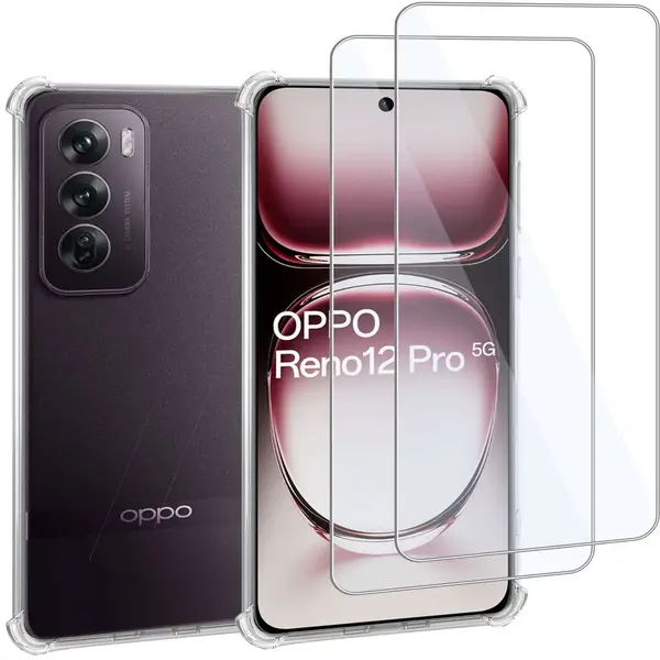 ChiGuard Geschikt Voor Oppo Reno 12 Pro - Hoesje + 2x Screenprotector – Gehard Glas Cover + Shock Proof Case – Transparant thumbnail