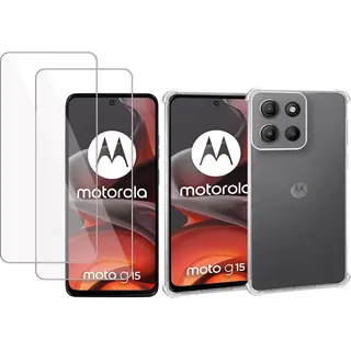 ChiGuard Geschikt Voor Motorola Moto G15 / G05 / E15 - Hoesje + 2x Screenprotector – Gehard Glas Cover + Shock Proof Case – Transparant