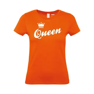 Vundy Dames T-shirt Met Tekst Queen | Oranje Koningsdag Kleding | Oranje T-shirt | Oranje | Maat Xl