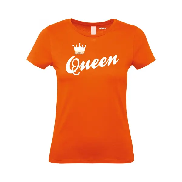 Vundy Dames T-shirt Met Tekst Queen | Oranje Koningsdag Kleding | Oranje T-shirt | Oranje | Maat Xl thumbnail