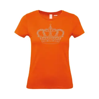 Vundy Dames T-shirt Kroontje Zilver | Oranje Koningsdag Kleding | Oranje T-shirt | Oranje | Maat M