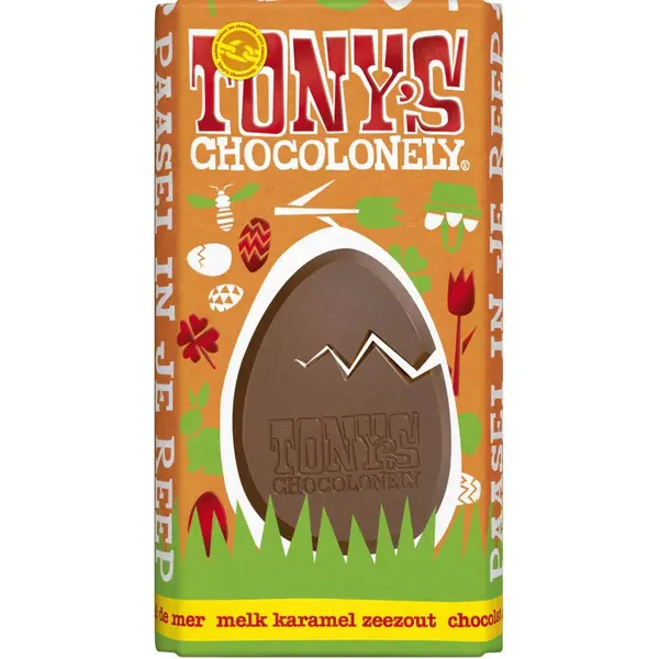 Tony's Chocolonely Melkchocolade Reep Pasen - Melk Karamel Zeezout - Chocolade Paasei In Reep - Paaschocolade - Paascadeautjes Voor Kinderen - Paas thumbnail