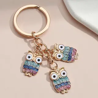 DW4Trading Sleutelhanger Met Drie Uiltjes - 9x7 Cm - Multicolor