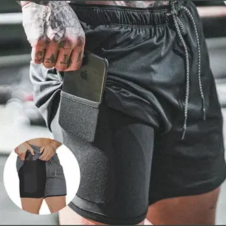 2 In 1 Shorts - Sportbroek - Hardloopbroeken - Fitnessbroek - Sportkleding - Met Telefoonzak - Korte Broek - Maat Xl - Louzir