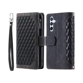 Telefoonhoesje Geschikt Voor Samsung Galaxy A25 5G - Portemonnee Met Rits - Book-case Hoesje - Ruimte Voor 7 Pasjes - Zwart Ruit