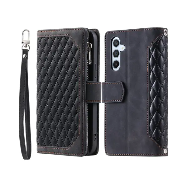 Telefoonhoesje Geschikt Voor Samsung Galaxy A25 5G - Portemonnee Met Rits - Book-case Hoesje - Ruimte Voor 7 Pasjes - Zwart Ruit thumbnail