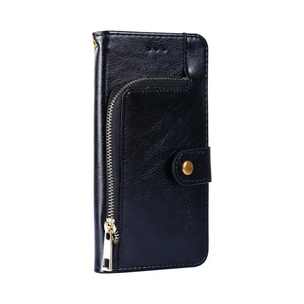 Jvs Products Hoesje Geschikt Voor IPhone Se 2022 - Bookcase - Koord - Pasjeshouder - Portemonnee - Rits - Kunstleer - Zwart thumbnail