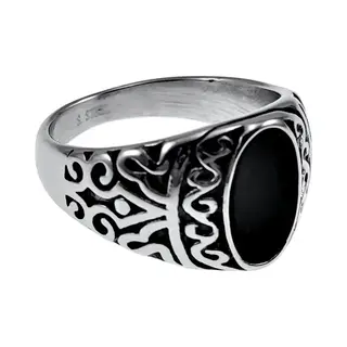 esde2 Zegelring Unisex - Gepolijst Rvs - Ovale Desing - Ring Met Zwarte Steen Dames - Heren
